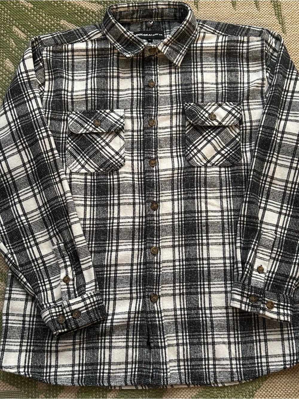 Molokai Surf Co Men's Warm Black & White Plaid Flannel Button Down Shirt XL